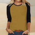 thumbnail image 2 of 3/4 Length Sleeve Womens Tops Trendy Casual Patchwork Color Block Shirts Crew Neck Blouses Loose Fit Tshirts Fall Winter Ladies Going Out Tops, 2 of 5