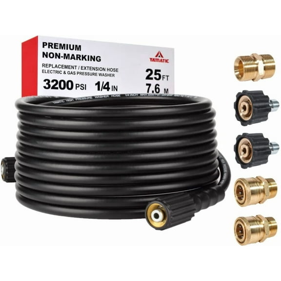 YAMATIC Pressure Washer Hose 25 ft Kink Resistant, Extension Power Washer Hose 3200 PSI X 1/4", M22 to 3/8" Quick Connect Couplers for Replacement (Premium Upgrade Version 2X)