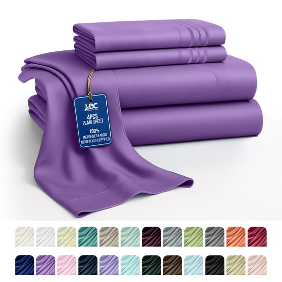 Lux Decor Collection Queen Size Sheets Set Brushed Microfiber High GSM, 4 Piece Sheet Set Upto 16 Inches Deep Pocket Bedding Sheets & Pillowcases - Purple