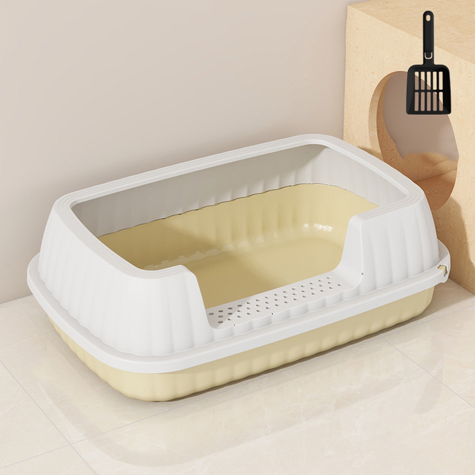 SHENGXINY 2PCS Cat Litter Boxes,Semi Enclosed High Bar Litter Box with Splashs Proof Designs ,Provides Ample Space for Cats Includes Shovel for Kittens White 14.37x10.63x5.31in