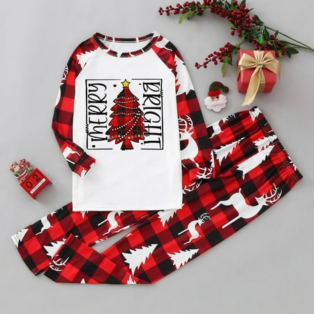 

Pxiakgy MERRY BRIGHT Christmas Tree Printed Loungewear Christmas Family Matching Pajamas Women Men Kids Home Sleepwear christmas gifts White 12T
