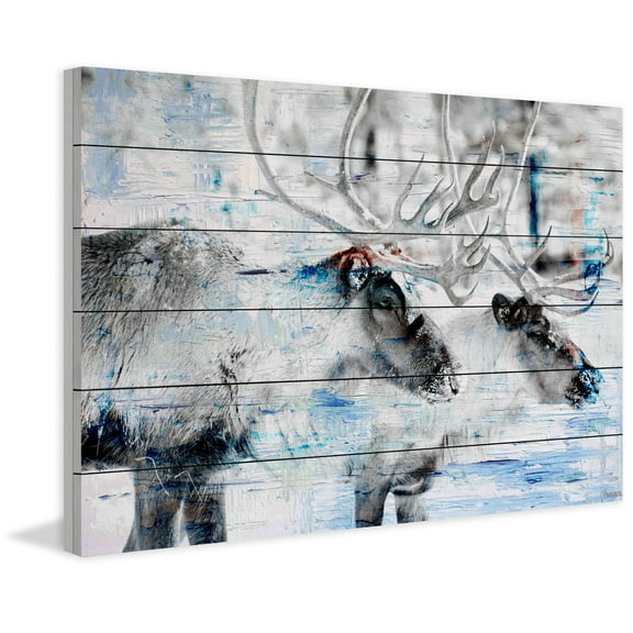 "Reindeer Pair" Painting Print on White Wood