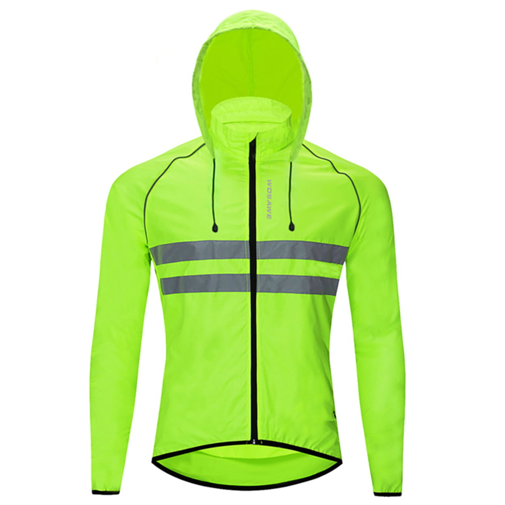 Mens Reflective Cycling Hooded Jacket Windproof Waterproof Coat MTB Bike Jerseys 