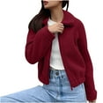 thumbnail image 4 of jtjvou Womens Fuzzy Fleece Jacket Zip Up Long Sleeve Casual Lapel Collar Fall Winter Warm Coats Trendy Solid Color Outwear Wine L, 4 of 9