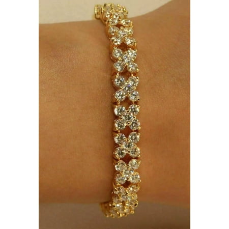 7.36Ct Round-Cut Simulated Diamond Tennis Link Bracelet | 14K Yellow Gold Plated Sterling Silver