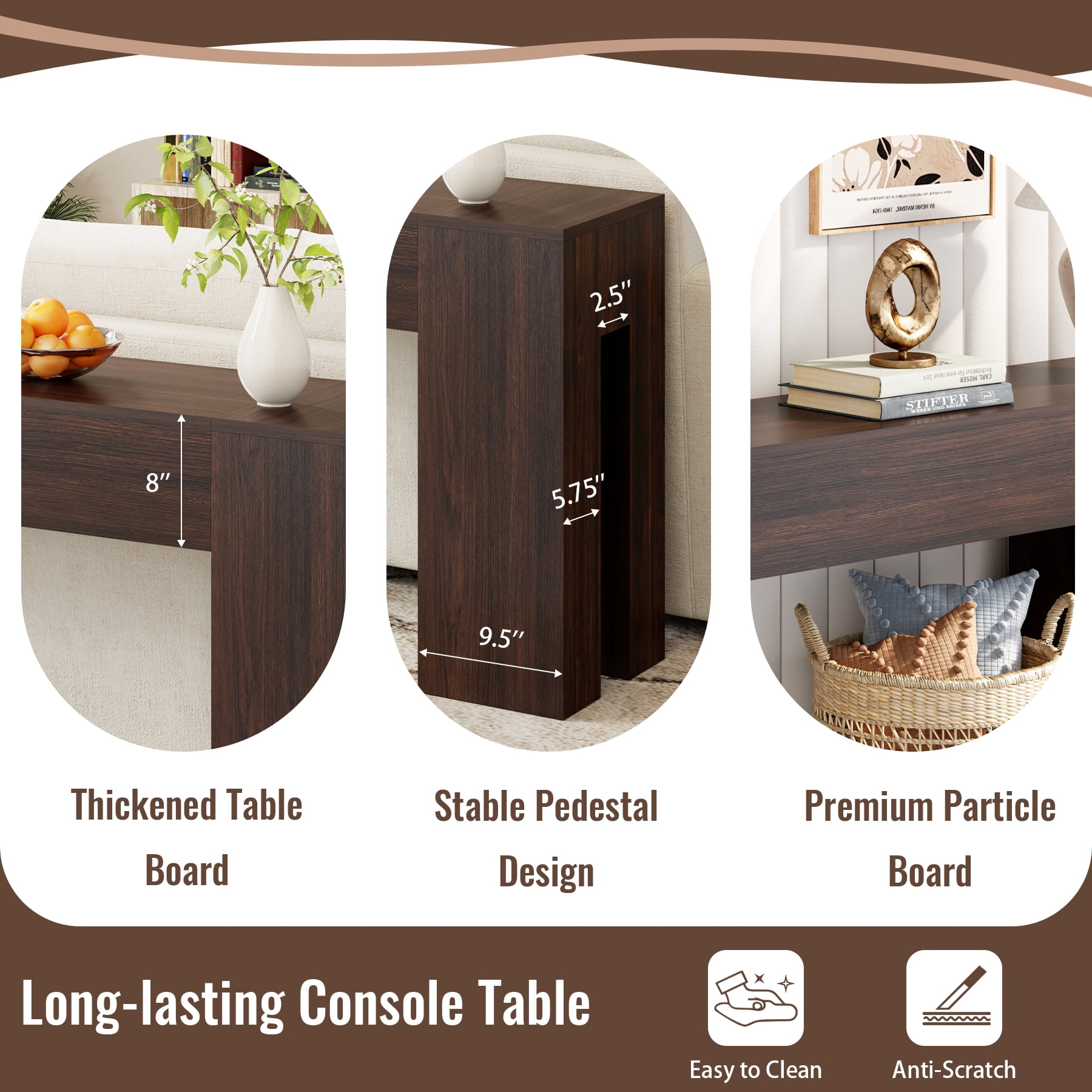 Extra Long Sofa Console Table for Entryway Living Room, 78-Inch Farmhouse Wood Behind Couch Table, Rectangular Accent Console with Wooden Double Base for Hallway Foyer Entrance, Walnut Brown