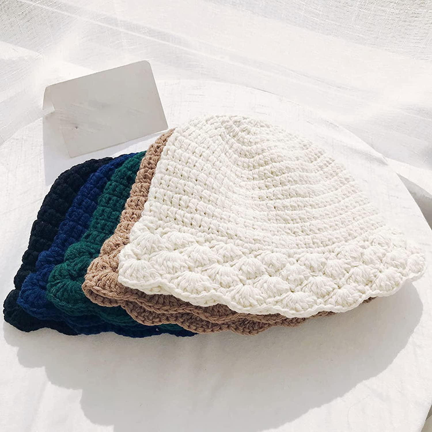 CoCopeaunts Plain Bucket Hat for Women Winter Knitted Unisex Warm Bonnet Cap Trendy Oversized Comfort Ladies Bucket Cap Packable