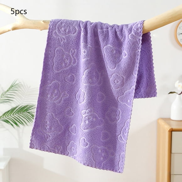 Toallas de Felpa de Coral Estampadas en Relieve Juego de 5 – Paños Suaves, Absorbentes y de Secado Rápido con Estampado de Dibujos para Lavado Facial, 75x35cm Decoración Multiusos para Cocina y Baño