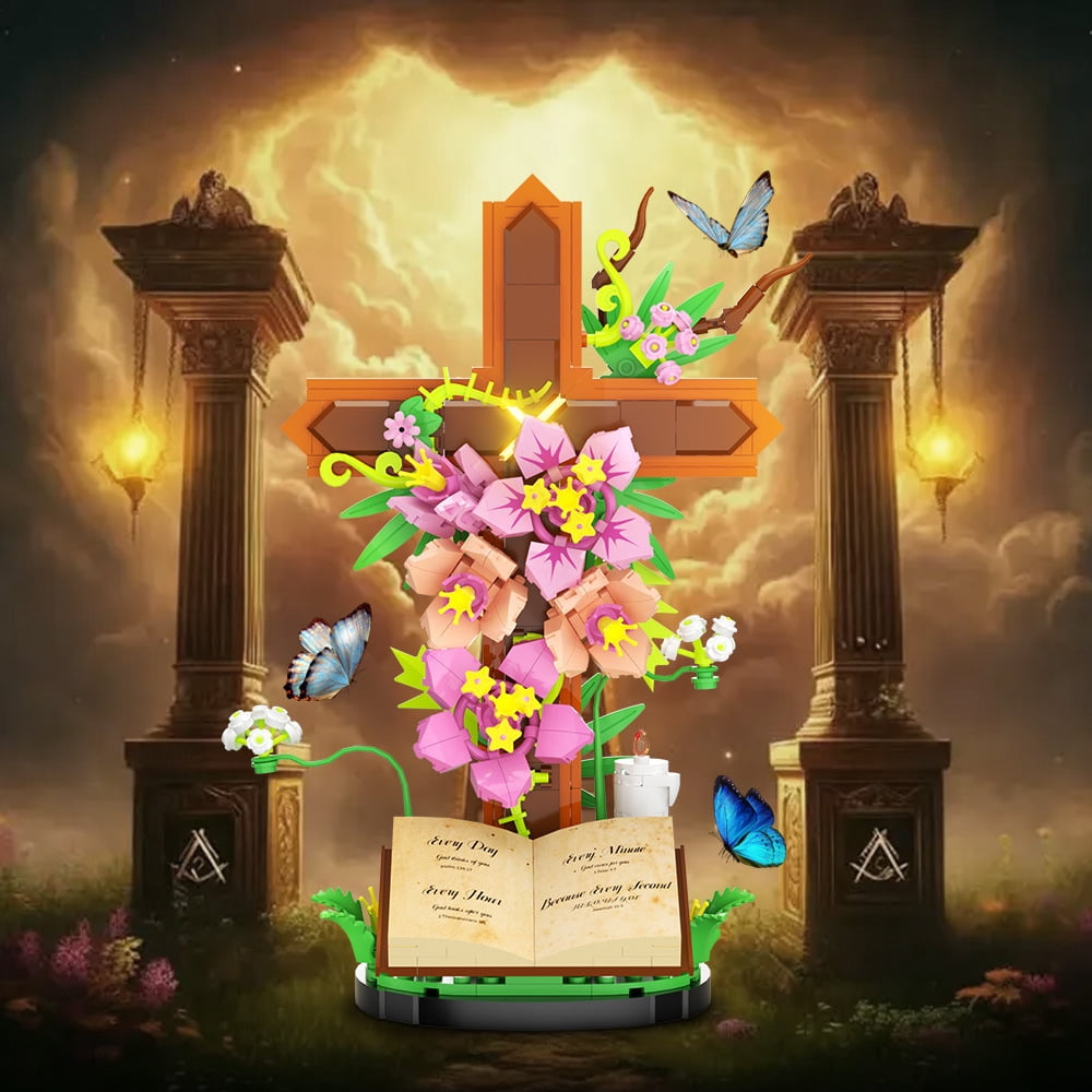 363 PCS MOC Jesus Building Block Set Christian Cross Flower with Floral Elements Model Building Block