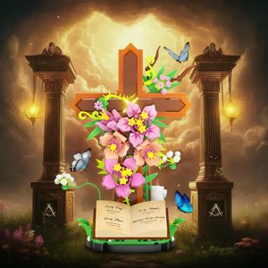 363 PCS MOC Jésus Block Building Set Christian Cross Flower avec des éléments floraux Modèle Block