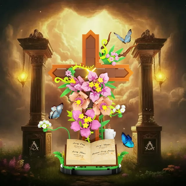 363 PCS MOC Jesus Building Block Set Christian Cross Flower with Floral Elements Model Building Block