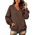 thumbnail image 2 of VV AVEORS Womens Sweatshirts No Hood Loose Fit Long Sleeve V Neck Casual Sweatshirt Fall Fashion Comfort Winter Hoodless Hoodies Brown XL, 2 of 8