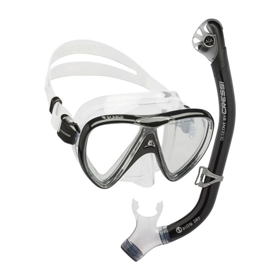 Cressi Adult Snorkeling Kit, Mask & Dry Snorkel, Black/Clear