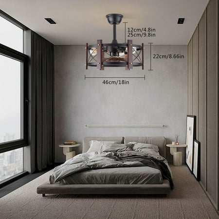 

FETCOI 3-Light 18in Semi Flush Mount Ceiling Fan with Light Rustic Vintage Chandelier