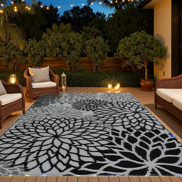 Alfombra de exterior YONILE, 244 x 305 cm, impermeable, luz LED