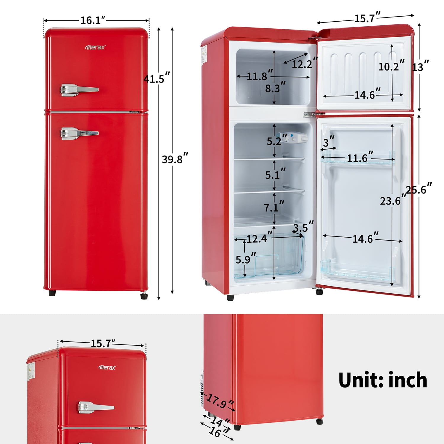 Kadyn 4.5 cu. ft. Dual Zone Refrigerator, Fridge with LED Lighting, Adjustable Shelves, 7 Temperature Settings, Red Kadyn 4.5 cu. ft. Dual Zone Refrigerator, Fridge with LED Lighting, Adjustable Shelves, 7 Temperature Settings, Red