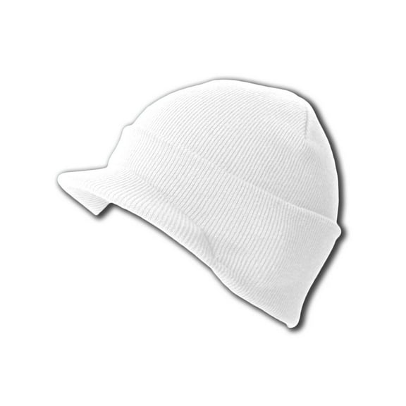 New White Blank Cuff Winter Beanie Visor, White