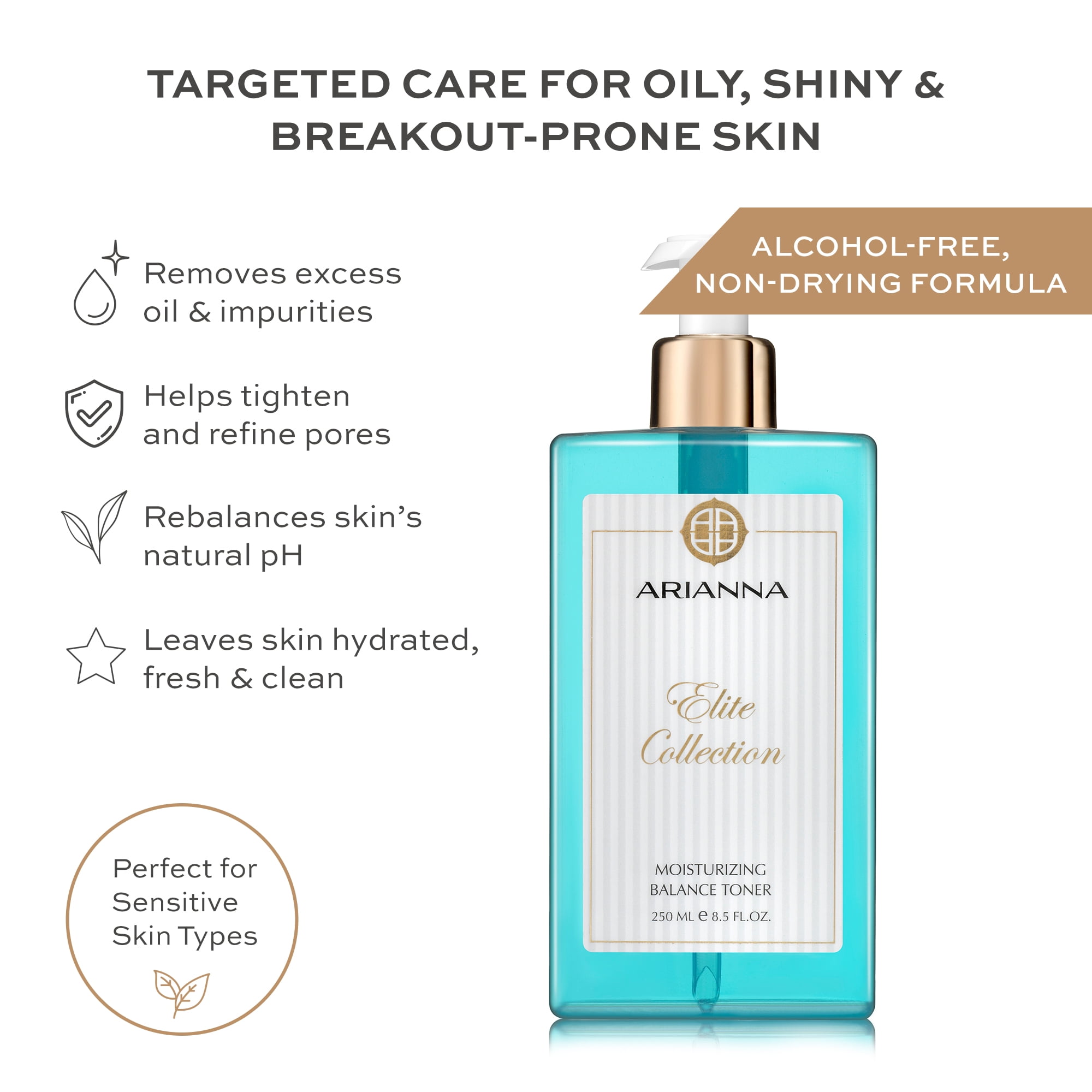 Arianna Skincare Moisturizing Balance Toner Hydrating & Oil-Control Toner for Oily Skin, Vegan & Paraben-Free, 8.5 fl oz