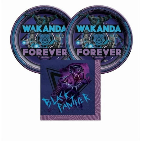 Black Panther Wakanda Forever Birthday Party Supplies for 16 Guests – Includes 16- 9" Plates and 16 Luncheon Napkins, Marvel Party Pack