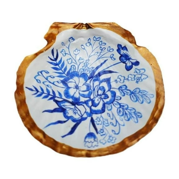 Scallop Trinket Dish Blue Floral Chinoiserie Decor for Jewelry Holder and Beach House Decor Millenial Gift Idea Coastal Home Decor Ceramic Jewelry Dish