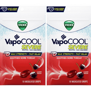 Vicks VapoCool CHERRY Severe Menthol Drops MAX STRENGTH cold Medicine for Sore Throat Remedy 18 Per Pouch (2 PACK)