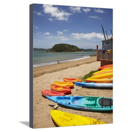 Kayaks on Beach, Paihia, Bay of Islands, Northland, North Island, New Zealand Stretched Canvas Print Wall Art By David