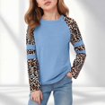 thumbnail image 2 of idosla Girl's Athletic Leopard Print Sweatshirt Crew Neck Long Sleeve Tops Fall Clothes (Light Blue, 4-5 Years), 2 of 5