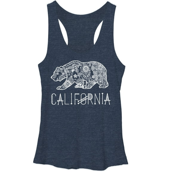 Women's Lost Gods California Henna Bear  Racerback Tank Top Navy Blue Heather X Large