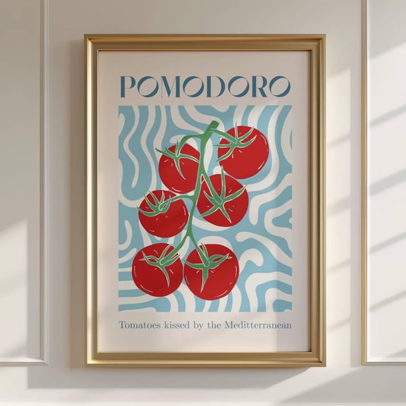 Pomodoro Tomato Art Print Retro Kitchen Wall Decor Vintage Tomato Poster Modern Italian Food Art UNFRAMED Poster, Wall Art for Decor, Present, 8x12