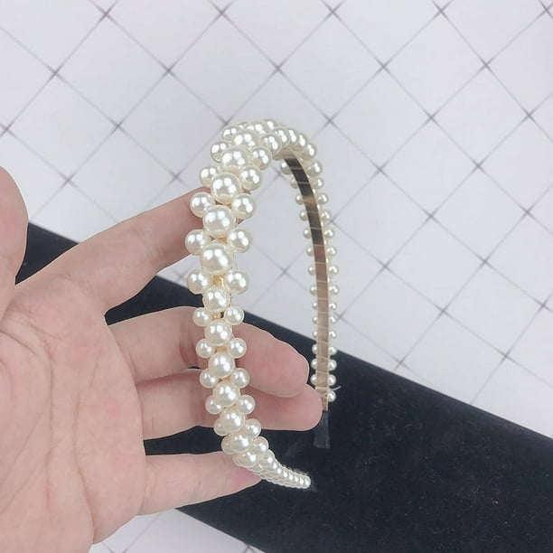 Diadema de perlas de gran tamaño hecha a mano con cuentas para accesorios para el cabello de adultos, diadema de perlas brillantes, artículo digno de regalo