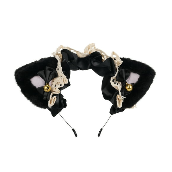 Band Fluffy Cat Ears Headdress Ribbon Headband Cute Hair Ornament Hair Accessory Lace Cat Ears Hairband for Girls and Women