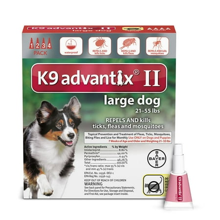 K9 Advantix II Flea and Tick Treatment for Large Dogs, 4 Monthly Treatments