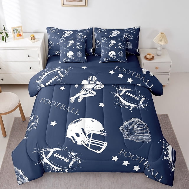 Erosebridal Vintage Football Comforter Sets Twin Size, Rugby Player Comforters & Duvets, Sports Lover Decor, Reversible 7pcs