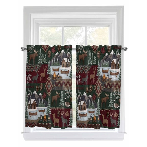 Western Boho Bathroom Window Curtain, Farmhouse Country Rustic Chic Wild Nature Cabin Deer Light Filtering Coffee Kitchen Curtains, Bedroom Living Room Curtains 2 Panel 84"x54"