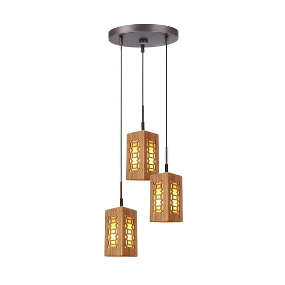 Woodbridge Lighting Triune 15" 3-Light Bamboo Cluster Pendant in Triune/Bronze