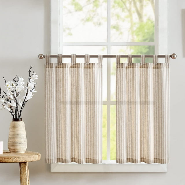 Cortinas de cocina Jinchan con presillas, lino, 36 cm, dos paneles, color beige