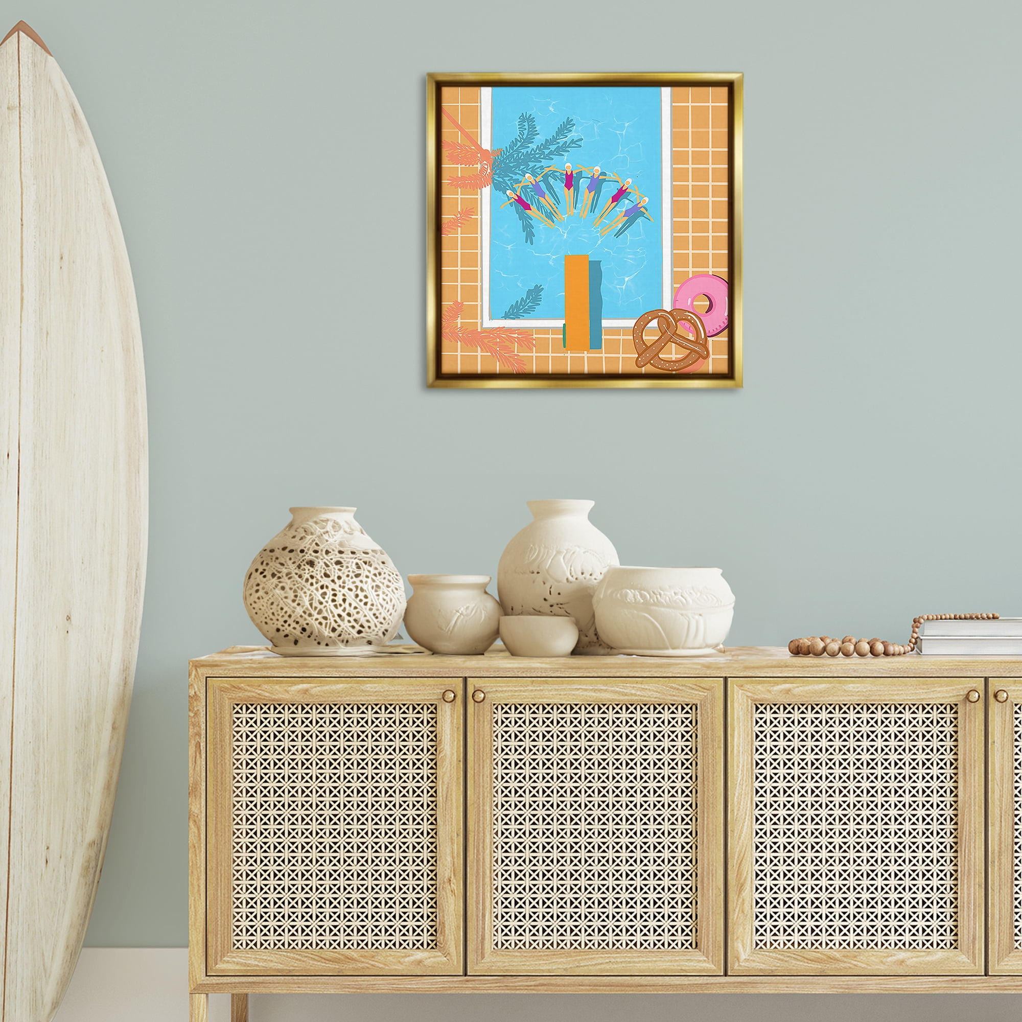 Stupell Industries In Sync Pool Swimmers People Painting Gold Floater Framed Canvas Art Print Wall Art, 25 x 25