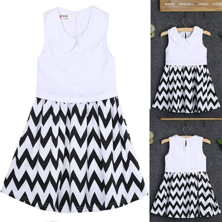 Fashion Summer Outfit Baby Girls Princess White Tops Brace Skirt Chervon Sleeveless Summer Gown Party Dress (Best Braces Colors For Girls)