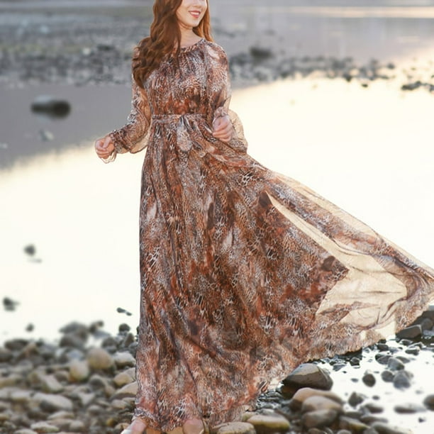 Maxi Dress Floral Printed Loose Chiffon Fashion Abaya Islamic