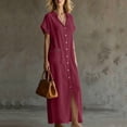 thumbnail image 3 of Kukoosong Women's Collared V Neck Short Sleeve Maxi Shirt Dress, Button Down Casual Loose Tunic Dress with Pockets for Summer Beach Vacation, 3 of 7