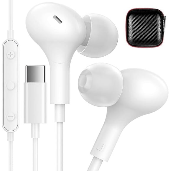 USB C Earbuds Wired Headphones for Apple iPhone 16 Plus 15 Pro Max 16e iPad Small Ear Bud Corded Type C Earphone with Microphone for Samsung Galaxy S25 S24 S23 Ultra S22 Google Pixel 9 8 7 White