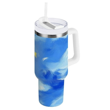 

Stainless Steel Tumbler with Straw and Handle Double Wall Insulated Tumblers Abstract Blue Clouds