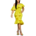 thumbnail image 2 of Aayomet Long Dress Women One Shoulder High Split Sleeveless Ruched Maxi Long Dress,Yellow XXL, 2 of 4