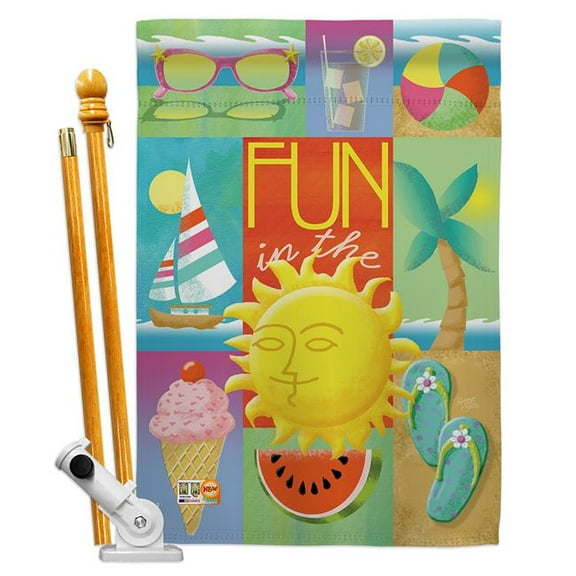Breeze Decor BD-SU-HS-106065-IP-BO-D-US12-AM 28 x 40 in. Summer Collage Fun in the Sun Impressions Decorative Vertical Double Sided House Flag Set with Pole Bracket & Hardware