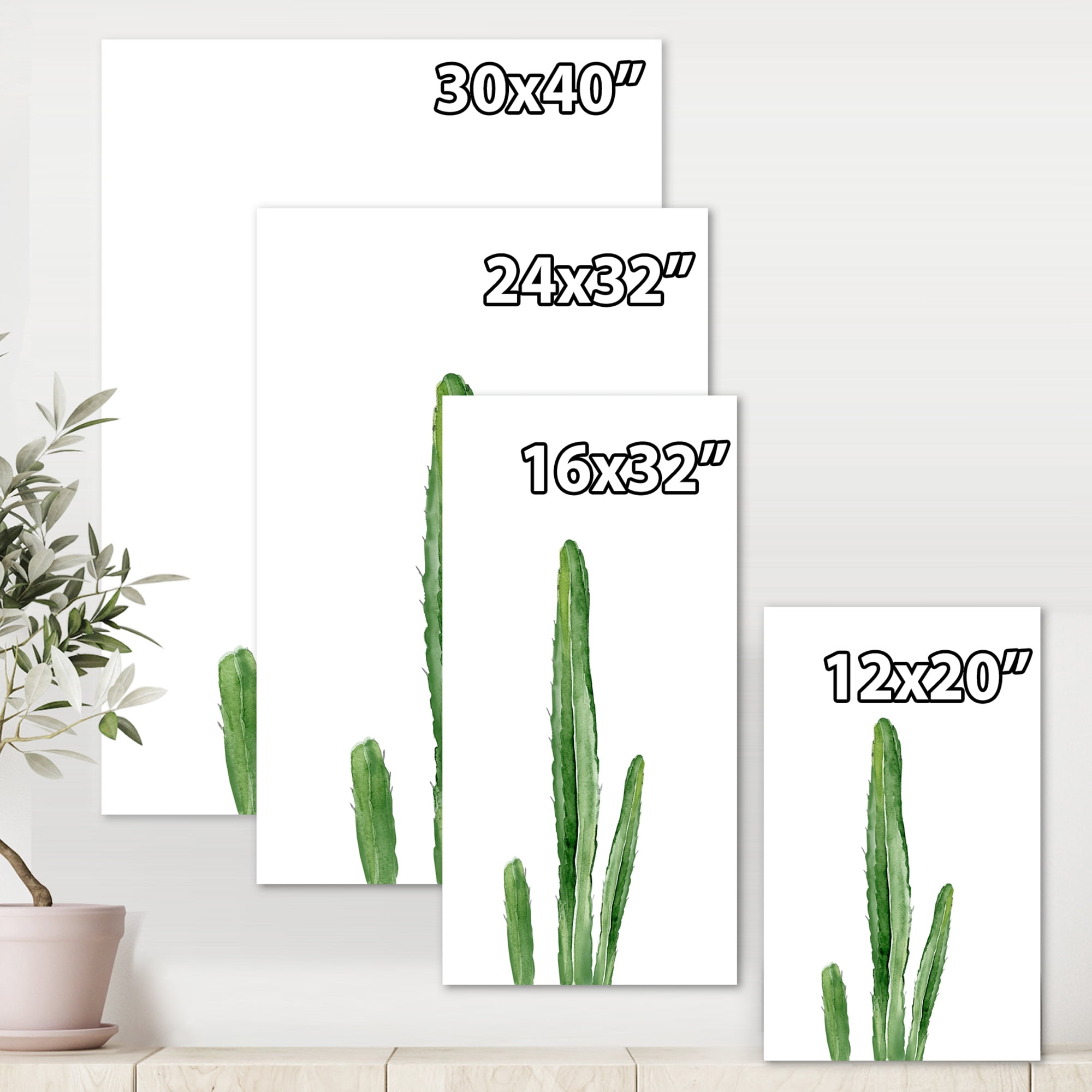 Designart ' Green Cactus South Western Plant ' Tropical Canvas Wall Art Print