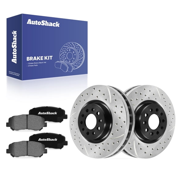 AutoShack Front Vented Drilled & Slotted E-Coated Brake Rotors   Ceramic Pads 6-PC Brake Kit Replacement for 2015-2017 Chrysler 200 ShadowGuard 12.99" (330 mm)
