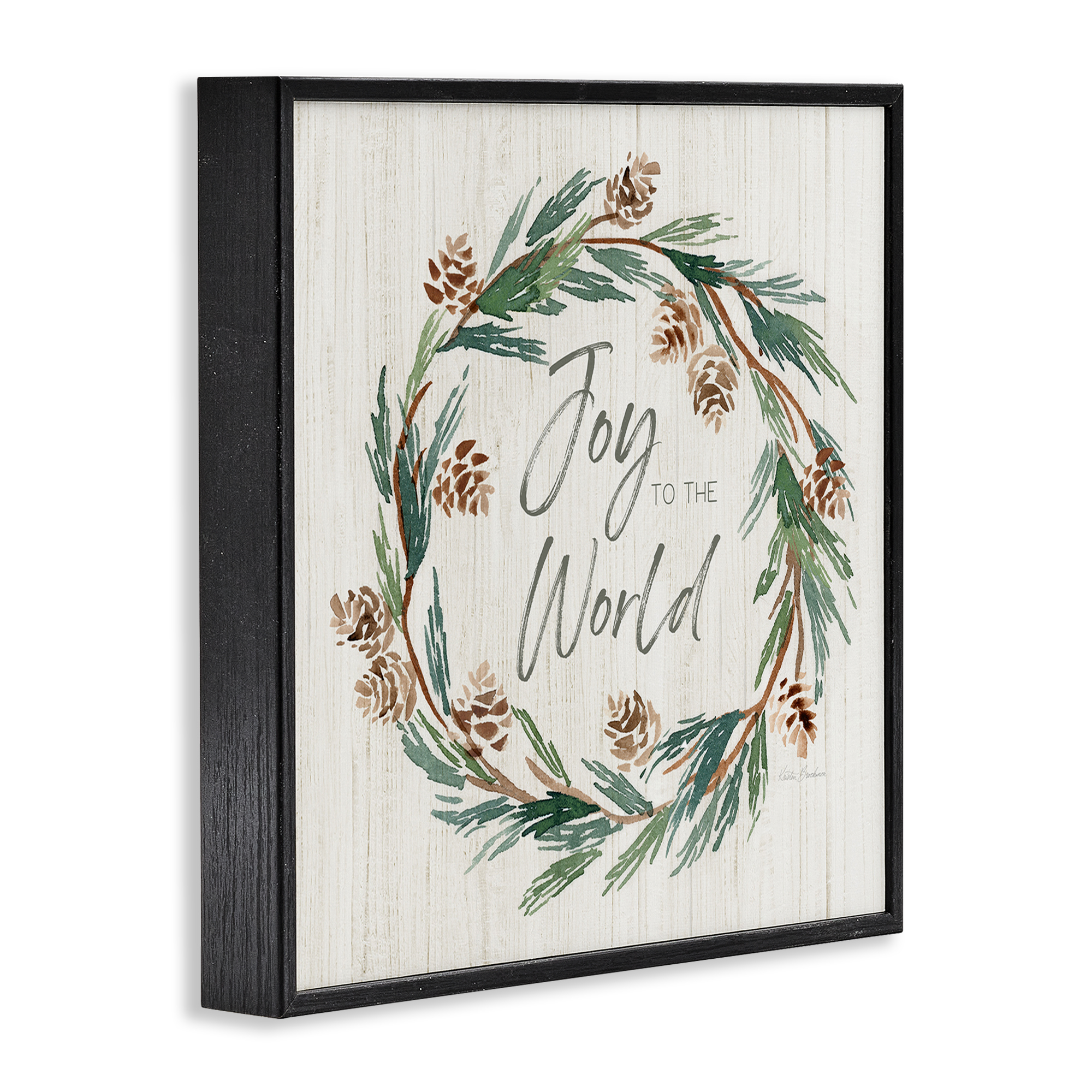 Stupell Industries Joy Pinecone Wreath Holiday Painting Black Framed Art Prints Wall Art, 12 x 12