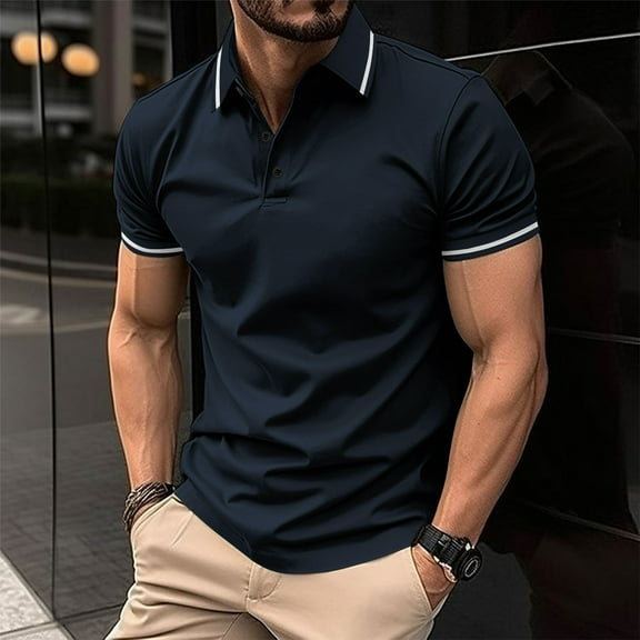 Blmnix Golf Shirts Mens Shirt Polo Shirt Raglan Baggy Tshirts Collared Blue Short Sleeve Summer Shirt,L