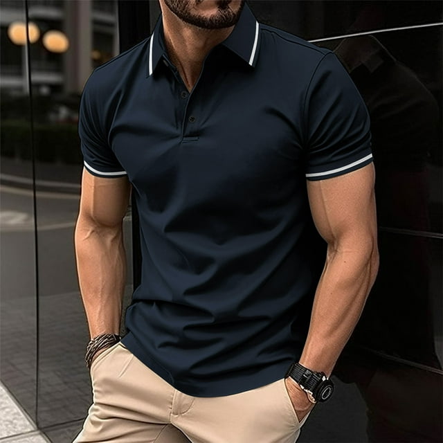 DPTALR T-shirt Décontracté pour Hommes Col Rabattu Couleur Unie Manches Courtes Boutons Tops Blouse