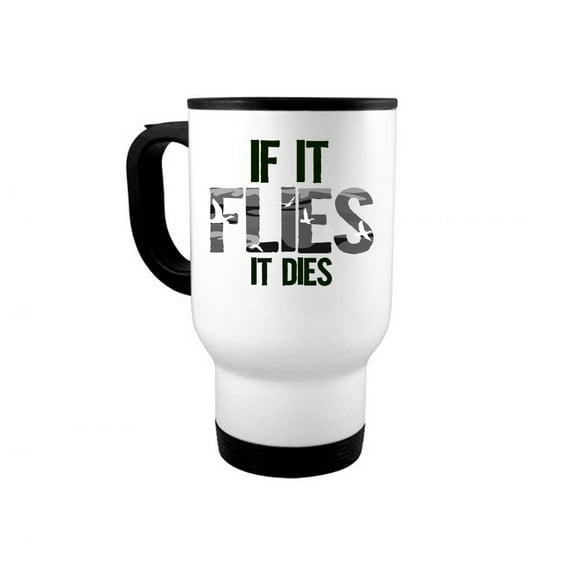 Duck Hunting Mug, 14oz Travel Mug, If It Flies It Dies Ghost Camo, Waterfowl Coffee Cup, Duck Hunting Gift, Ducks, Waterfowl Hunting, Gift For Duck Hunter, White